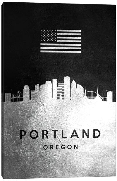 Portland Oregon Silver Skyline Canvas Art Print - Portland Art