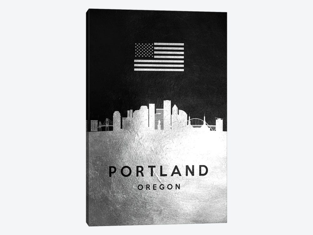 Portland Oregon Silver Skyline by Adrian Baldovino 1-piece Canvas Art