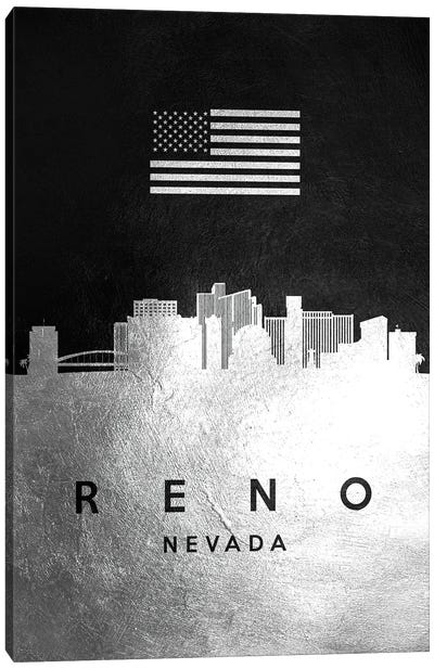 Reno Nevada Silver Skyline Canvas Art Print - Silver Art