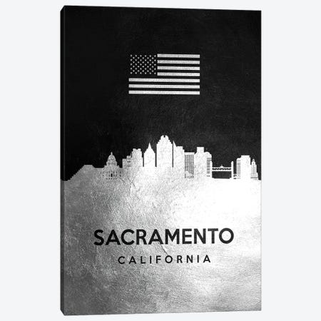 Sacramento California Silver Skyline Canvas Print #ABV857} by Adrian Baldovino Art Print