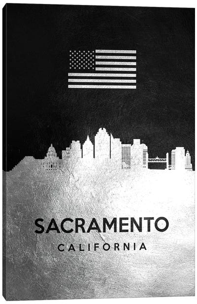 Sacramento California Silver Skyline Canvas Art Print - Sacramento Art