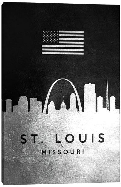 Saint Louis Missouri Silver Skyline Canvas Art Print - St. Louis Skylines