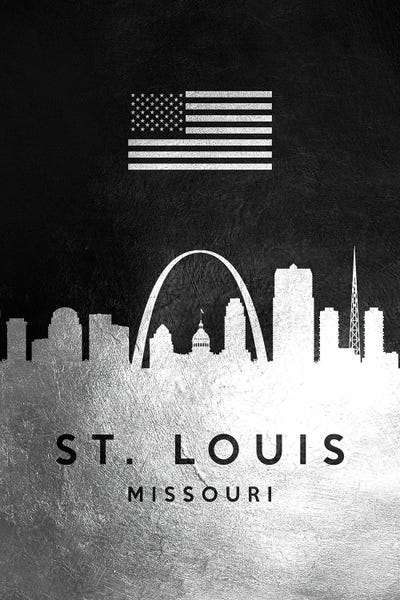 American Flags: Saint Louis Missouri Silver Skyline by Adrian Baldovino