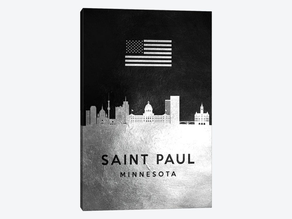 Saint Paul Minnesota Silver Skyline by Adrian Baldovino 1-piece Canvas Art