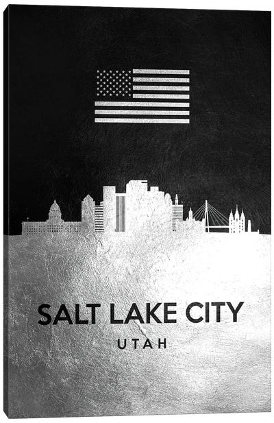 Salt Lake City Utah Silver Skyline Canvas Art Print - Silver Art