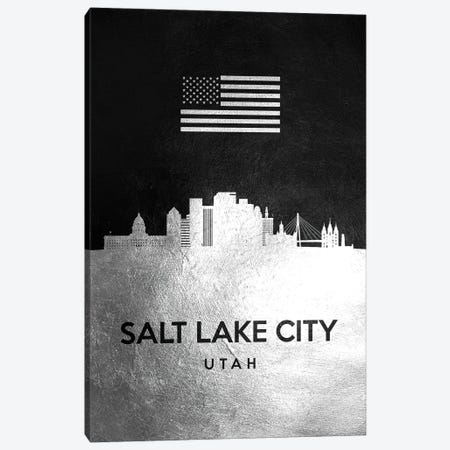 Salt Lake City Utah Silver Skyline Canvas Print #ABV862} by Adrian Baldovino Art Print