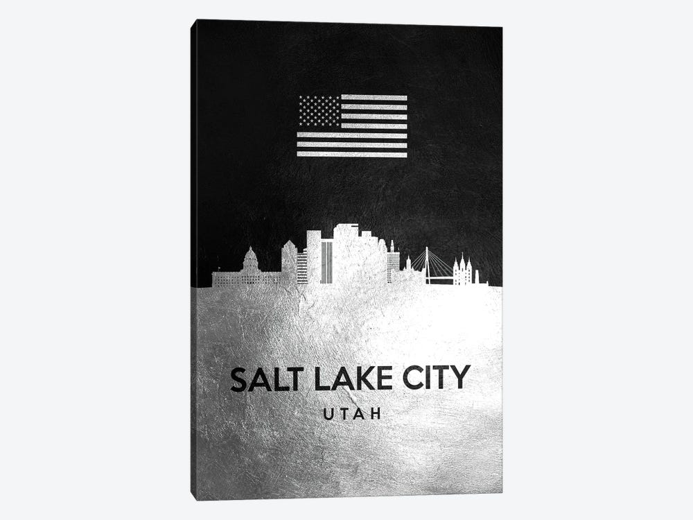 Salt Lake City Utah Silver Skyline by Adrian Baldovino 1-piece Canvas Art Print