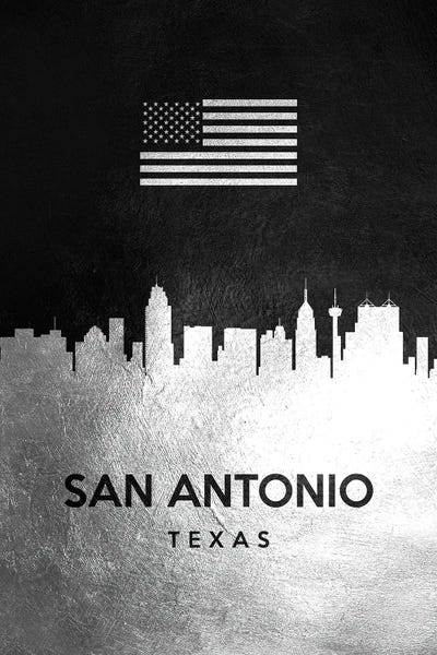 American Flags: San Antonio Texas Silver Skyline II by Adrian Baldovino