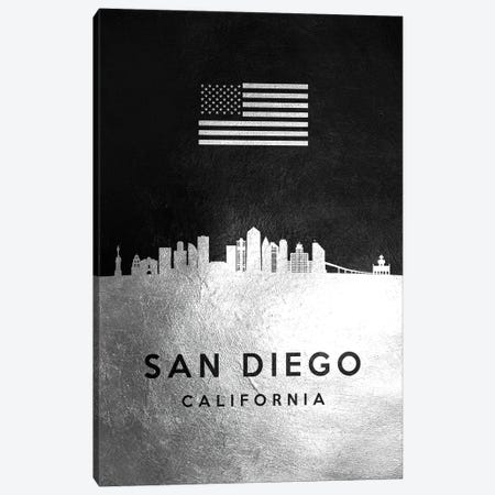 San Diego California Silver Skyline Canvas Print #ABV866} by Adrian Baldovino Canvas Art