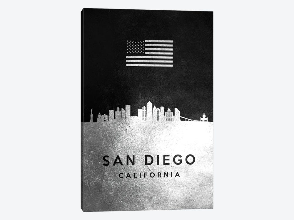 San Diego California Silver Skyline by Adrian Baldovino 1-piece Canvas Art Print