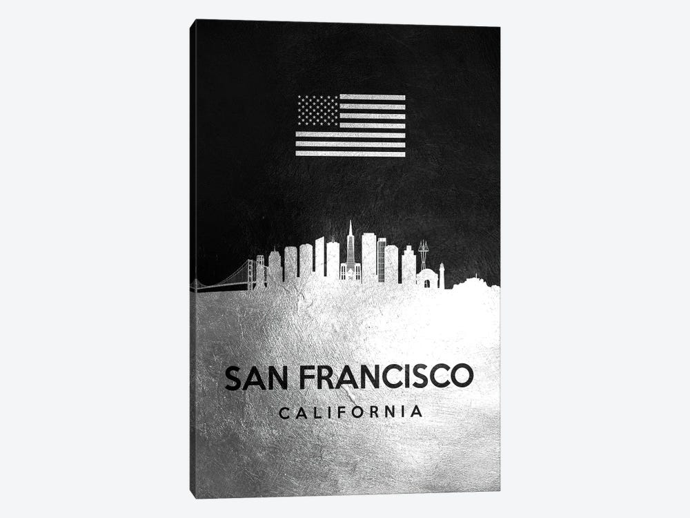 San Francisco California Silver Skyline by Adrian Baldovino 1-piece Art Print