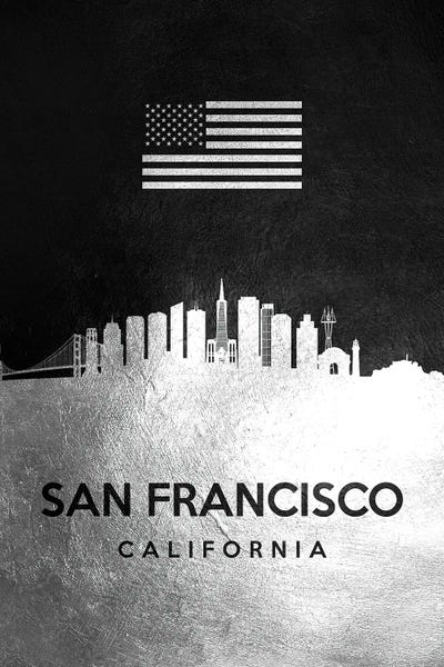San Francisco Skylines: San Francisco California Silver Skyline by Adrian Baldovino