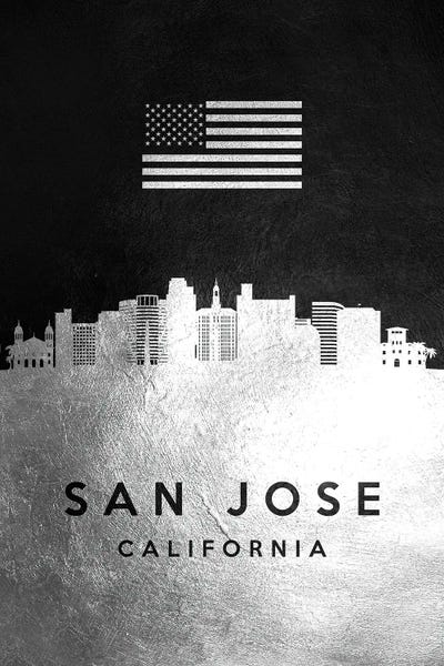 San Jose California Silver Skyline by Adrian Baldovino canvas print