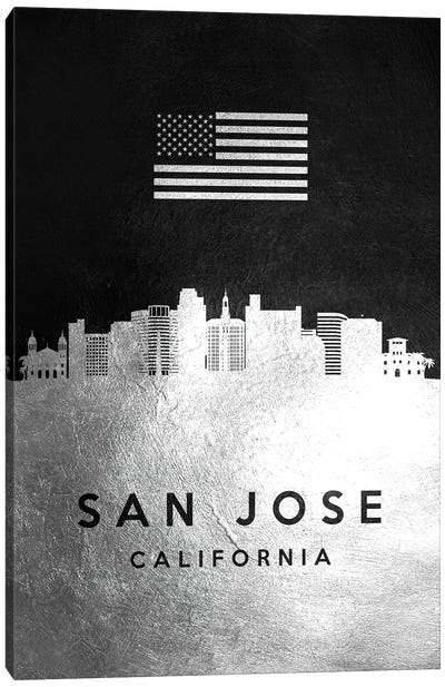 San Jose California Silver Skyline Canvas Art Print - San Jose Art