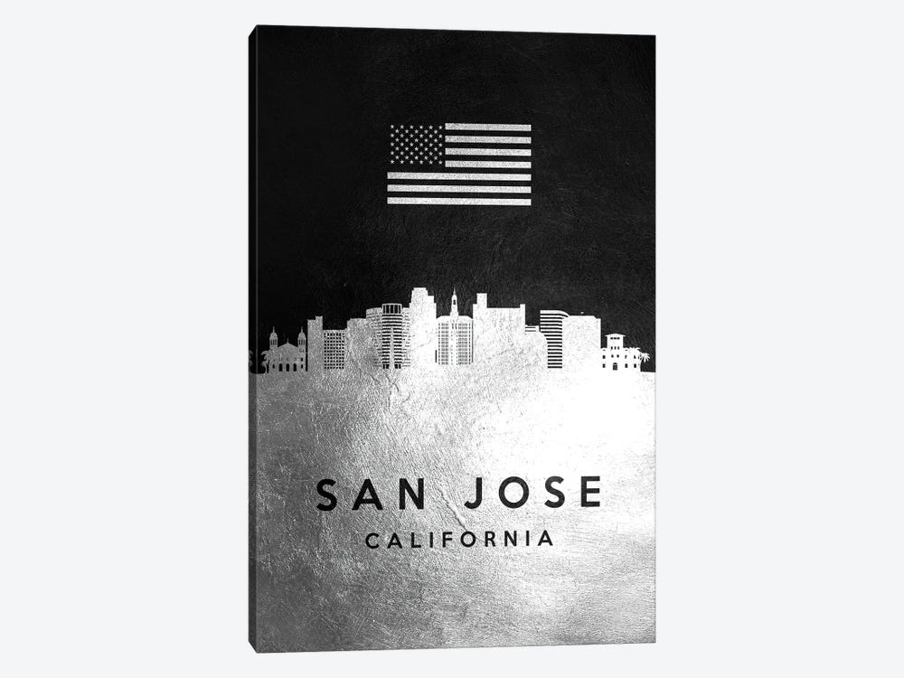 San Jose California Silver Skyline by Adrian Baldovino 1-piece Canvas Art