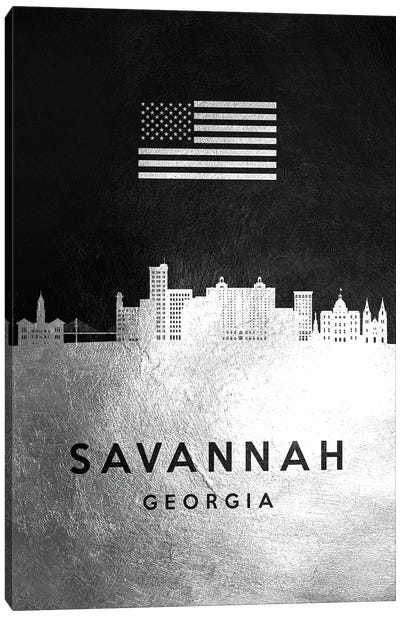 Savannah Georgia Silver Skyline Canvas Art Print - Savannah