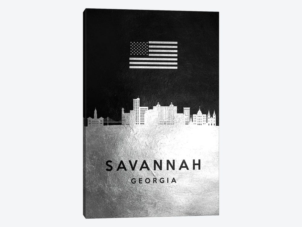 Savannah Georgia Silver Skyline by Adrian Baldovino 1-piece Canvas Artwork