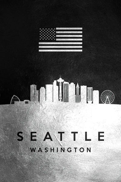 Seattle Washington Silver Skyline by Adrian Baldovino art print