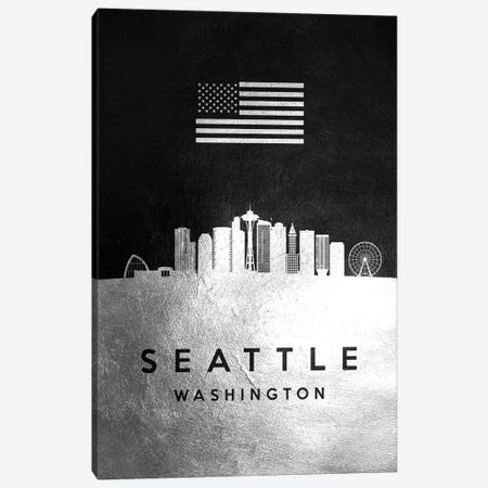 Seattle Washington Silver Skyline Canvas Print #ABV873} by Adrian Baldovino Canvas Art