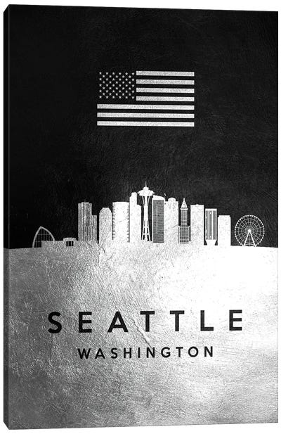 Seattle Washington Silver Skyline Canvas Art Print - Seattle Skylines
