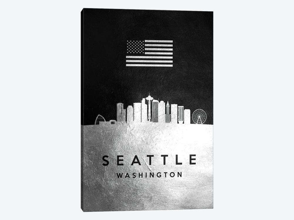 Seattle Washington Silver Skyline by Adrian Baldovino 1-piece Canvas Print