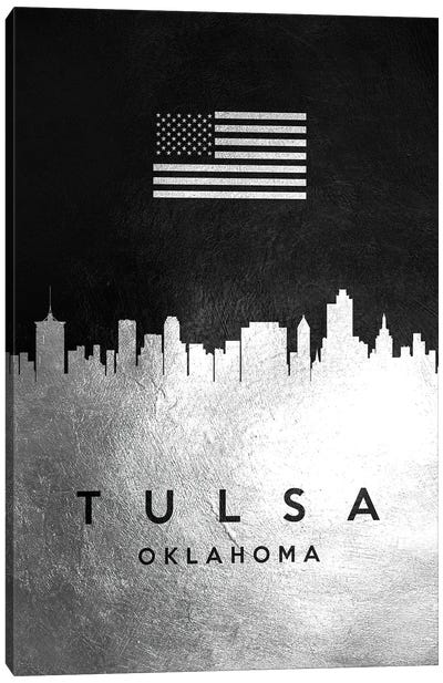 Tulsa Oklahoma Silver Skyline Canvas Art Print - Silver Art
