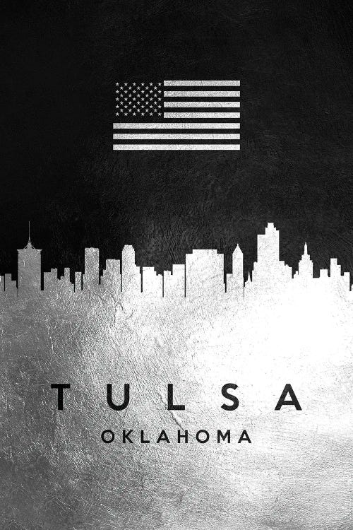 Tulsa Oklahoma Silver Skyline by Adrian Baldovino wall art