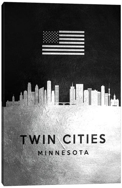 Twin Cities Minnesota Silver Skyline Canvas Art Print - Minnesota Art