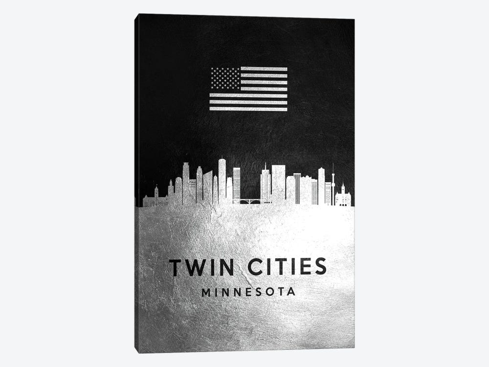 Twin Cities Minnesota Silver Skyline by Adrian Baldovino 1-piece Art Print