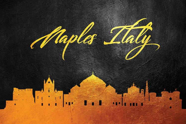 Naples Italy Gold Skyline by Adrian Baldovino wall art