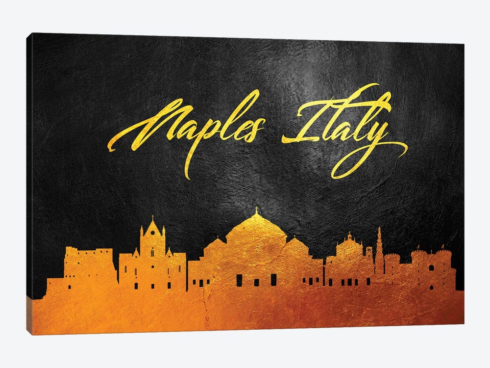 Naples Italy Gold Skyline by Adrian Baldovino 1-piece Canvas Art Print