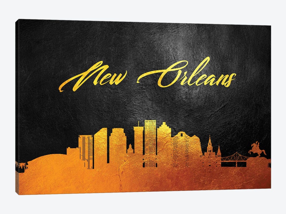 New Orleans Louisiana Gold Skyline by Adrian Baldovino 1-piece Canvas Artwork