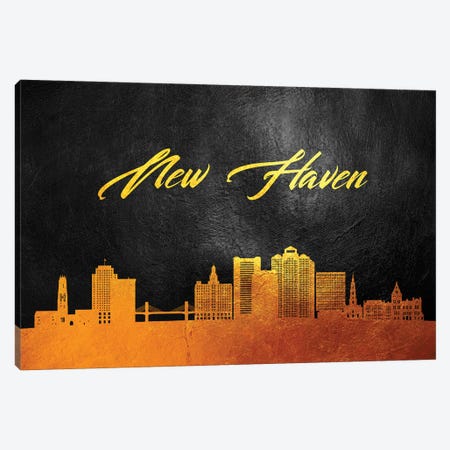 New Haven Connecticut Gold Skyline Canvas Print #ABV90} by Adrian Baldovino Art Print