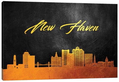 New Haven Connecticut Gold Skyline Canvas Art Print - Adrian Baldovino