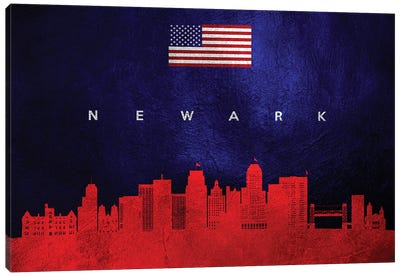 Newark New Jersey Skyline Canvas Art Print - American Flag Art
