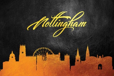 Nottingham England Gold Skyline by Adrian Baldovino framed wall art