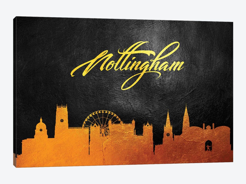 Nottingham England Gold Skyline by Adrian Baldovino 1-piece Canvas Wall Art