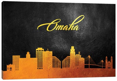 Omaha Nebraska Gold Skyline Canvas Art Print - Omaha Art