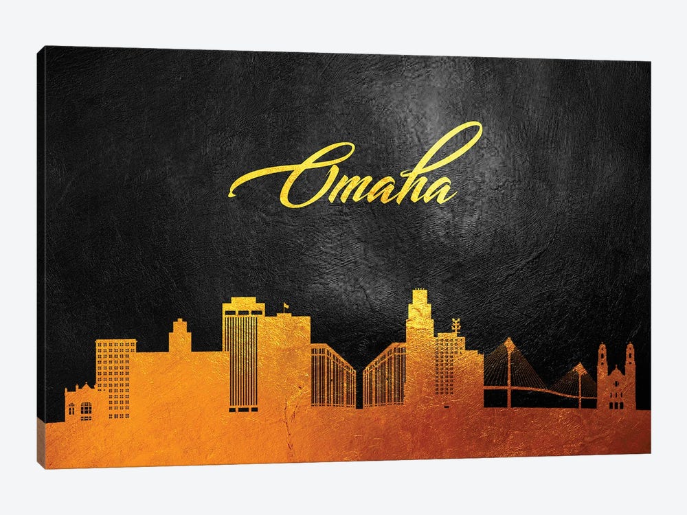 Omaha Nebraska Gold Skyline by Adrian Baldovino 1-piece Art Print
