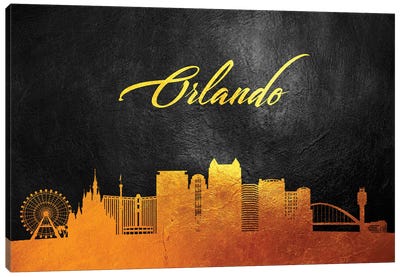 Orlando Florida Gold Skyline Canvas Art Print - Orlando Art