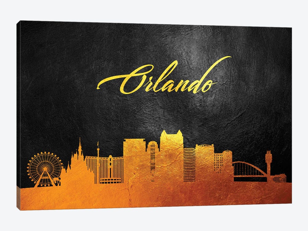 Orlando Florida Gold Skyline by Adrian Baldovino 1-piece Canvas Artwork