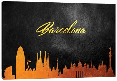 Barcelona Spain Gold Skyline Canvas Art Print - Barcelona Art
