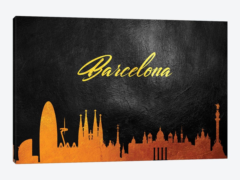 Barcelona Spain Gold Skyline by Adrian Baldovino 1-piece Canvas Art Print