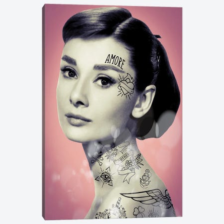 Audrey Hepburn Tattooed Canvas Print #ABW30} by Andrew M Barlow Canvas Artwork