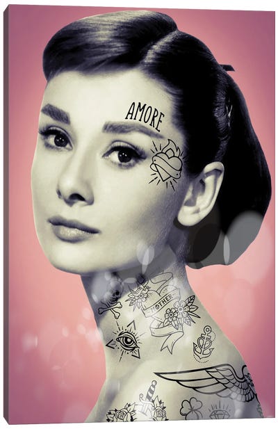 Audrey Hepburn Tattooed Canvas Art Print - Andrew M Barlow