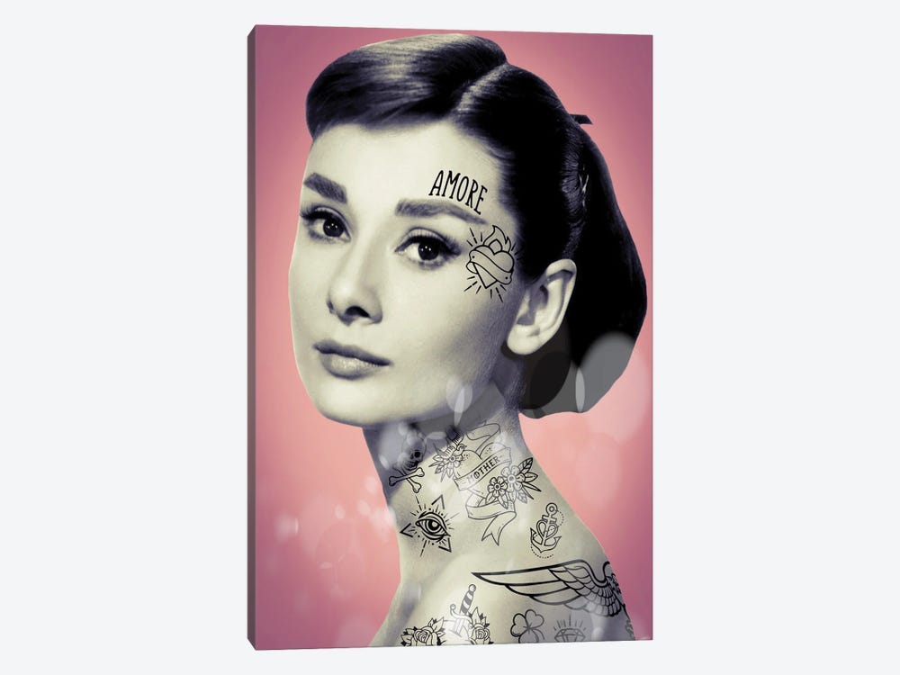 Audrey Hepburn Tattooed by Andrew M Barlow 1-piece Canvas Art Print