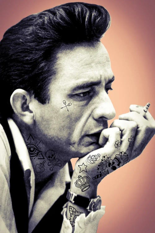 Johnny Cash Tattooed Canvas Art Print by Andrew M Barlow | iCanvas