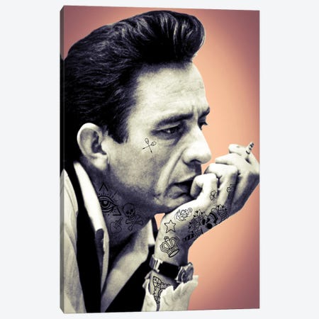 Johnny Cash Tattooed Canvas Print #ABW32} by Andrew M Barlow Canvas Artwork