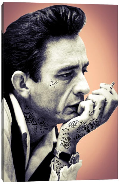 Johnny Cash Tattooed Canvas Art Print - Andrew M Barlow