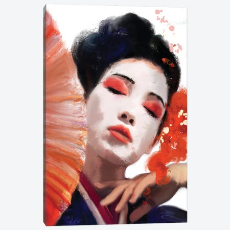Red Fan Geisha Girl Canvas Print #ABW39} by Andrew M Barlow Canvas Art